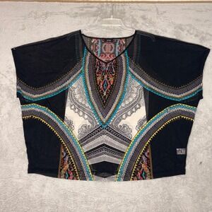 APT 9 Women's Size 1X Sheer Black Kaftan/ camisole Tunic Top Paisley Print Boho